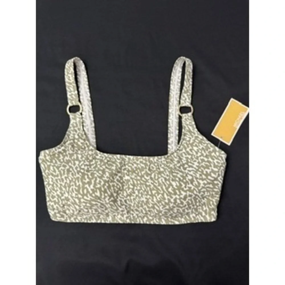 NWT Michael Kors Bikini Top Womens Safari Green Animal Print Ring Detail M $90